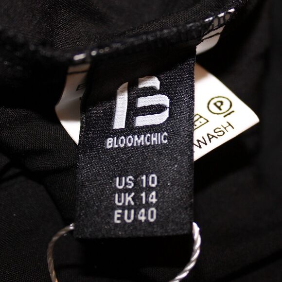 Bloomchic Dress Woman's Size 10 Medium Black Midi Cold Shoulder Pocket NWT - Picture 2 of 8